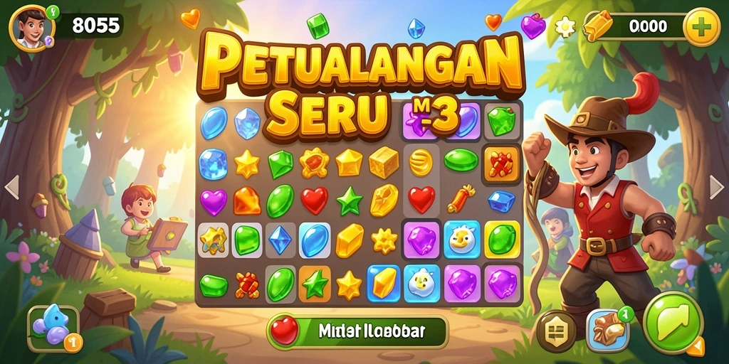 Tampilan menarik dari gameplay 8055 yang seru dan penuh warna.