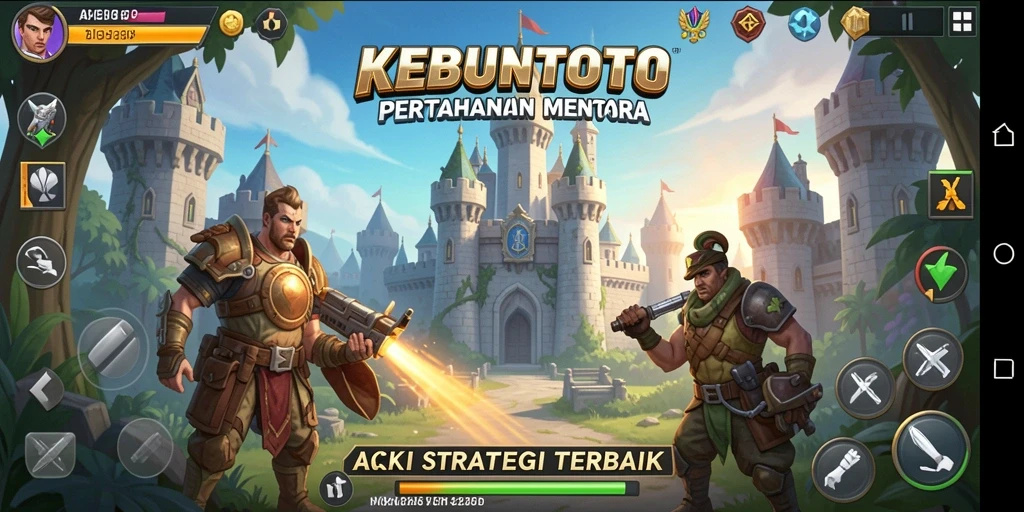 Tampilan menara dan aksi seru di KEBUNTOTO saat mempertahankan kerajaan.