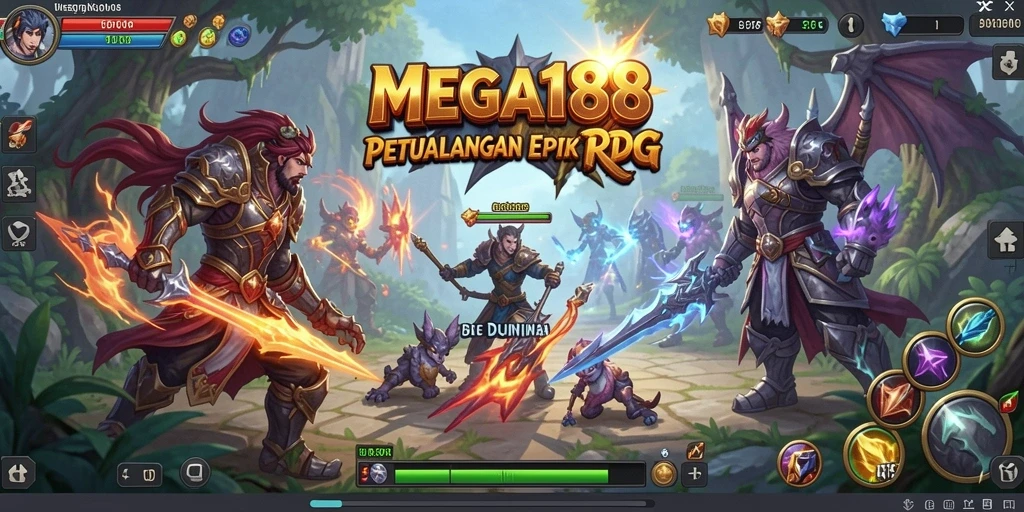 Screenshot MEGA188 menampilkan karakter dalam aksi petualangan RPG.
