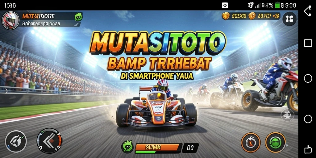 Screenshot gameplay mutasitoto yang menampilkan aksi balap yang mendebarkan.