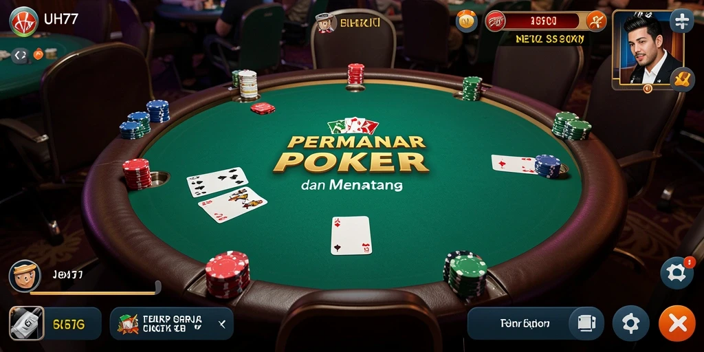 Tampilan antarmuka UH77 yang menarik dalam gameplay Poker.