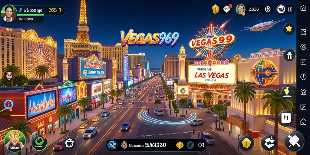 Tampilan menarik dari gameplay <strong>VEGAS969</strong> menampilkan kehidupan malam yang glamor di Las Vegas.